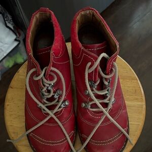 Josef Seibel Red Leather Lace-Up Ankle Boots